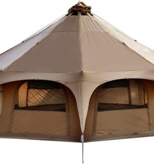 Canvas Tent Bell Tent 16.4ft*High9.2ft with Stove Jack for Glamping Family Camping Zipped Removable Floor