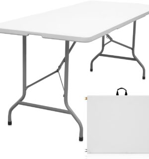 Folding Table 6ft Portable Heavy Duty Plastic Fold-in-Half Utility Foldable Table Plastic Dining Indoor Outdoor for Camping, Picnic and Party, White