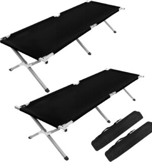 Folding Camping Cot with Storage Bag for Adults, Portable and Lightweight Sleeping Bed for Outdoor Traveling, Hiking, Easy to Set up (Color: Black), 2 Pack