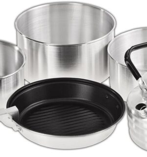 Camping Cooking Set 5 Pieces Stackable Aluminium Pots Frying Pan