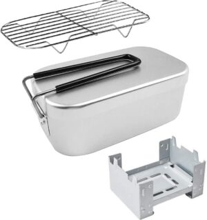 Mini Folding Stove Lunch Box Steaming Rack Combo Set for Picnic Camping Hiking Fishing Mountaineering