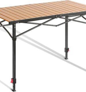 Portable Outdoor Adjustable Height Camping Table, Large for 2-6 Person, Foldable Roll-up Aluminum Camp Table with Carry Bag for Picnic, Camp, Sturdy, Stable, Loads 220 Lbs