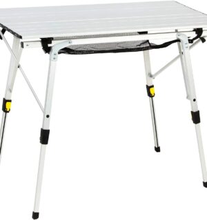 Outdoor Folding Portable Picnic Camping Table with Adjustable Height Aluminum Roll Up Table Top Mesh Layer, Silver