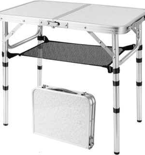Folding Picnic Table, Small Camping Table with Adjustable Heights, Portable Lightweight Aluminum Side Table for Office, Beach, Garden, Travel