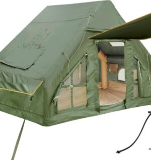 Inflatable Camping Tent with Pump and Stove Jack, 4-6 Person Inflatable Tent for Camping, Easy Setup Waterproof Inflatable House Tent