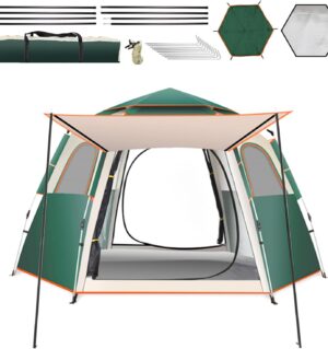 Camping Tent Large Tent 87" L 73" W 40" H with Instant Setup Outdoor Tent with 2 Doors,3 Windows,Removable Rainfly, Hexagonal Moisture-Proof Pad and Carry Bag,4/6/8 Person Weatherproof Tent