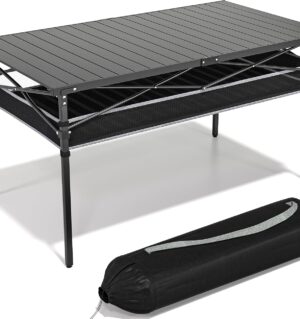 Folding Camping Table, Aluminum Roll-up Table with Storage Net and Carrying Bag, Outdoor Lightweight Camp Table for Picnic, Camping, Beach,Backyard, BBQ, Party, Patio