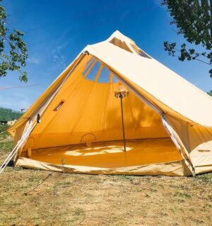 Bell Tent 4 Season Waterproof Cotton Canvas Glamping Yurt Tent with Stove Jack Hole and Roof Windows for 6-8 Persons Camping Hunting