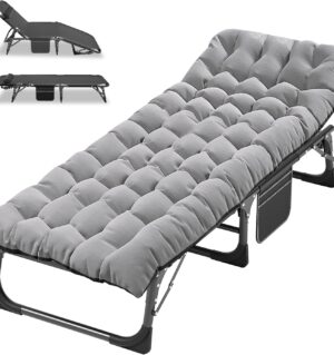 Folding Camping Cot W/Mat for Adults, Adjustable Heavy Duty Outdoor Bed, Layer Oxford Travel Camp Cots