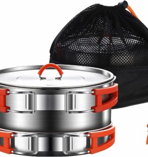 Camping Cooking Set, Camping Cookware Set, 304 Stainless Steel Camping Pots and Pans Set, Includes Pot Nonstick Frying Pan Kettle in Mesh Bag for Hiking Outdoor Cooking Backpack for 1-2 Men