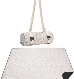 Picnic Blankets Washable Polyester Camping Blankets Emergency Backpack Accessories with Waterproof Backing and Shoulder Strap, 57"x79"
