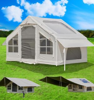 Inflatable Tent with Pump, 2-4-6 Person Instant Glamping Camping Tents House, Easy Setup Blow Up Family Tents for 4 Seasons Waterproof Inflatable Tent for Camping with Mesh Windows.