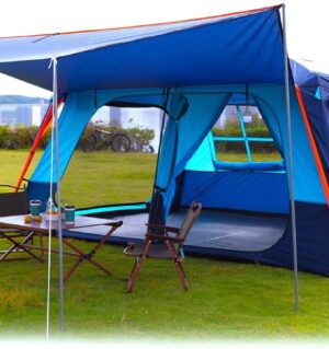 Extra Large Tent 12 Person,Awning Family Cabin Tents,2 Rooms,3 Doors and 3 Windows with Mesh,Straight Wall,Waterproof,Double Layer,Big Tent for Outdoor,Picnic,Camping,Family Gathering