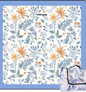 Picnic Blankets 79"x79" Extra Large Outdoor Blanket Beach Blanket Waterproof SandProof Picnic Mat Washable Foldable Portable for Grass Lawn Beach Camping (White with Flowers)