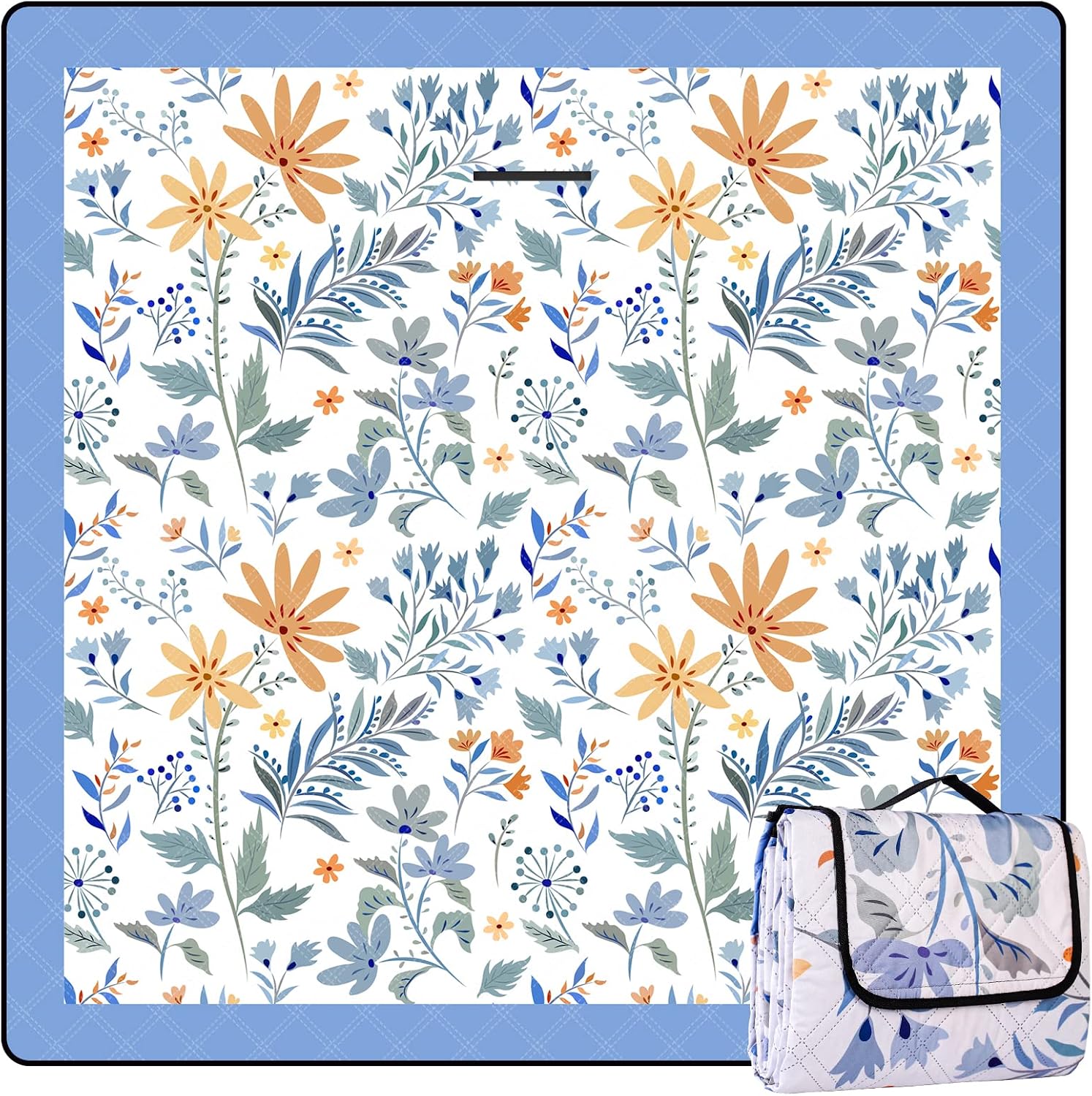 Picnic Blankets 79"x79" Extra Large Outdoor Blanket Beach Blanket Waterproof SandProof Picnic Mat Washable Foldable Portable for Grass Lawn Beach Camping (White with Flowers)