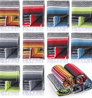 10 Pieces Mexican Blanket Bulk Authentic Woven Yoga Blanket Large Picnic Camping Rug Colorful Striped Serape for Beach Outdoor Grass Car Home(Mixed Color)